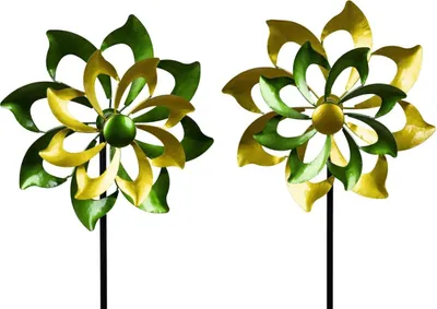 Produktbild von 1 von 2 Gartendekoration Windrad 25cmx110cm wunderschönes Windspiel aus Metall  in  grün oder gelb  sortiert