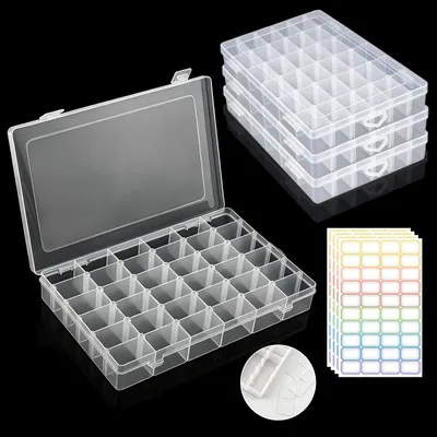 Sortierboxen 4er-Set, 36 Fächer, transparent, Kunststoff, 27x17x4 cm