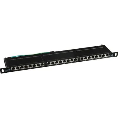 Produktbild von InLine Patchfeld Cat.6, 24-fach, 48,26cm (19"), 0.5HE, schwarz RAL9005, RJ-45, Cat6, Schwarz, Rackeinbau, 0.5U, 1,08 kg