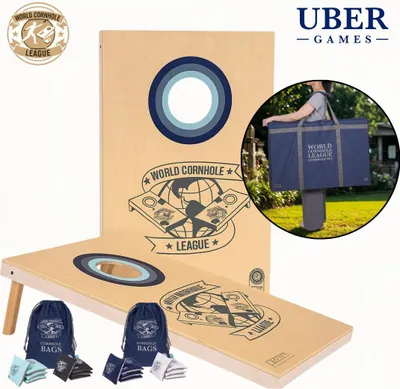 Produktbild von World Cornhole League - Mit Tasche - 90 x 60 cm großes Doppelbrett-Set - 100% Holz - 16 Bean Bags - Profi - Ubergames