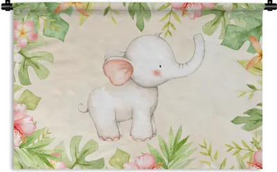 Produktbild von MuchoWow® Wandteppich Wandbehang Elefant - Blumen - Pflanzen - Dschungel 60x40 cm Tapisserie Dekoration Wandtuch - Wanddekorationen