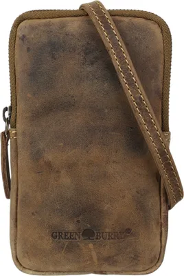 Produktbild von Greenburry Vintage Leder Handy SlingBag Umhängetasche für 9x16cm Smartphone Schlüssel und Karten 1593-25 RFID geschützt