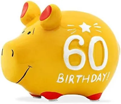 Produktbild von KCG Sparschwein "60 Birthday!" Keramik Gelb/Rot/Weiß 12,5x9x9cm
