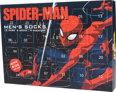 A Spider-Man themed advent calendar box for men's socks.
