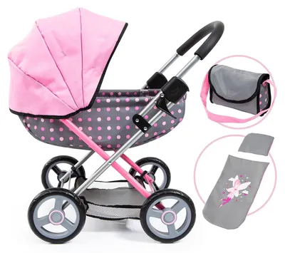 Produktbild von Bayer Design 12766AA Puppenwagen Cosy mit Tasche, Kopfkissen, Decke, grau, rosa