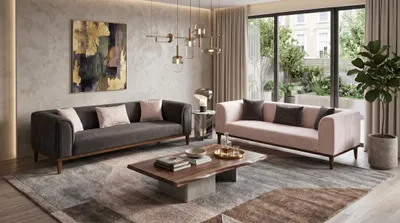 Immagine prodotto di Divano moderno beige-grigio, set divani, divani in tessuto, divani di design