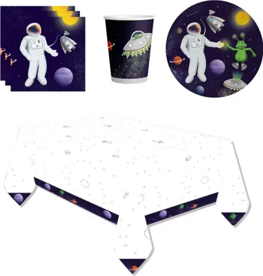 Produktbild von Astronaut Weltraum Geburtstag Deko Set 33 tlg. Geschirr Kinder Partyset
