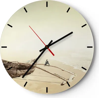 Produktbild von Wanduhr - Rund - Glasuhr - Łódź Wrack Meer - 40x40cm - Schleichendes Uhrwerk - Lautlos - zum Aufhängen bereit - Dekoration Modern - Wanddekoration aus Glas - C3AR40x40-5123