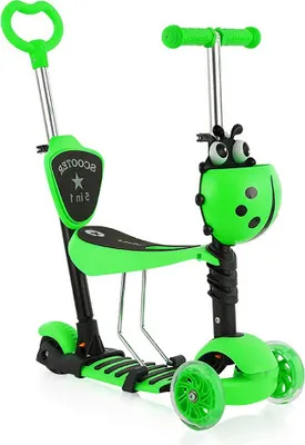 Produktbild von Yoleo 5-in-1 Kinder Scooter mit abnehmbarer Karikaturkorb, LED Räder, bequeme Rückenlehne, höheverstellbare Lenker für Kinder und Jungend (Grün)