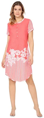 Imagen del producto de Camisón de maternidad e.Femme Anita 801 con función de lactancia, color coral/estampado, talla 38