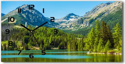 Produktbild von Wanduhr aus Glas – 60x30 cm - Glasbild - Glasuhr - Gehärtetes Glas - schwarze-zeiger - See in den Bergen