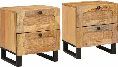 Productafbeelding van Nachtkastje 2 pcs Naturel 40 x 33 x 46 cm Massief Mango Hout