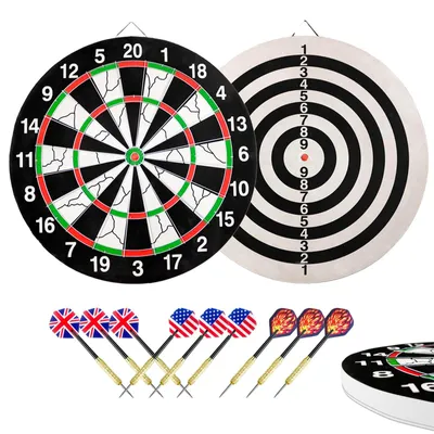 Productafbeelding van Dartbord - Dubbelzijdig - 43 cm - 2 cm dik - Compressiepapier - 9 darts