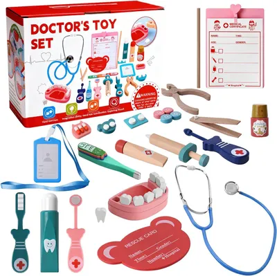 Productafbeelding van Dokterskoffer houten speelset 20-delig, rollenspel speelgoed, voor kinderen vanaf 3 jaar