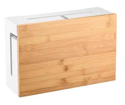 Produktbild von Kabelmanagement Box Bambusdeckel Kabelorganisation weiß Wandmontage Ordnungssystem Kabelverstecker