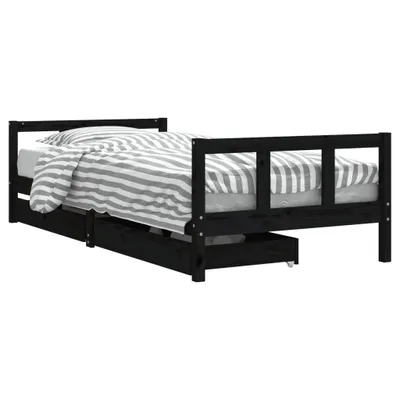 Produktbild von vidaXL Kinderbett mit Schubladen Schwarz 90x200 cm Massivholz Kiefer