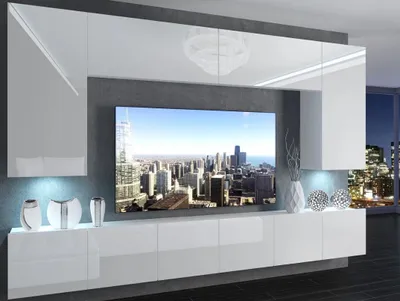 Produktbild von Wohnwand Schrankwand IMPERIA II 300 cm viele Farbkombinationen hochglanz matt WEISS HOCHGLANZ IMP 2/5/W/W/0/0 ohne LED Beleuchtung