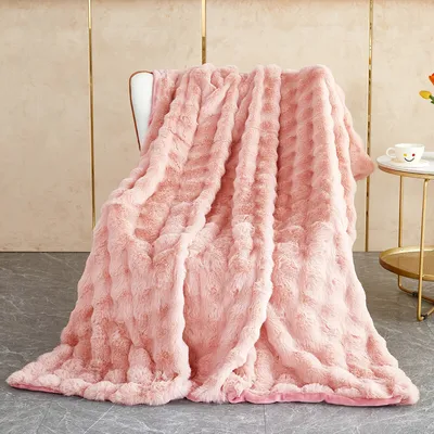 Produktbild von (200*160cm,Rosa)Superweiche Decke aus Kunstfell Doppelseitige Decke Weiche, Kaninchen-Plüschdecke Multifunktionale Sofadecke Weiche Warme Geeignet für Betten und Sofas