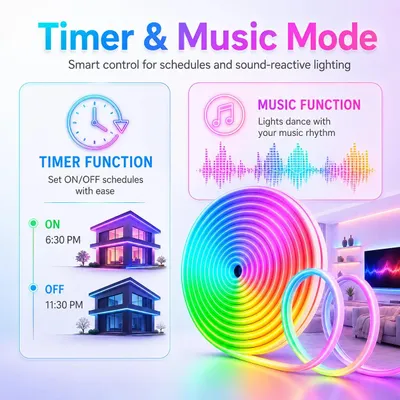 Produktbild von LED-Neonlichtstreifen - RGBIC - 5 m - 12 V - WLAN-Steuerung per App - IP67-wasserdicht - Musik-Synchronisation - Timer