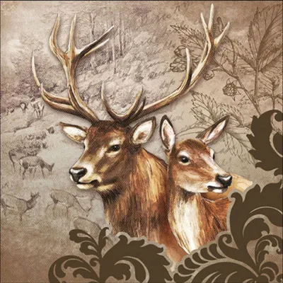 Produktbild von Servietten Papier 33x33cm 3-lagig mit Hirsch & Reh Wald Motiv 20 Stk.