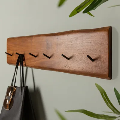 Produktbild von Massive Wand-Garderobe MAMMUT 80cm Akazie mit 6 Kleiderhaken Garderobenhaken Garderobe Paneel Leiste