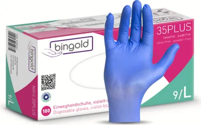 Produktbild von BINGOLD Nitril 35PLUS Einmalhandschuhe blau, L - B01BSJXB6Q | Packung (100 Handschuhe)