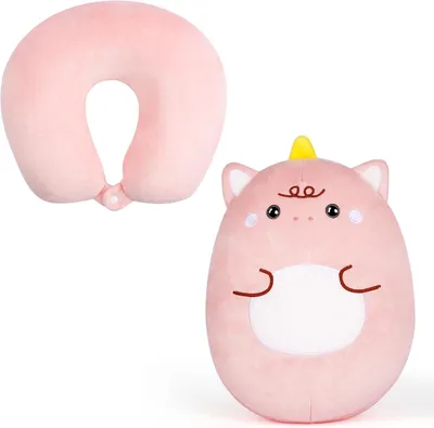 Imagen del producto de Almohada de viaje para niños, 2 en 1, forma de U, de neopreno y felpa, ideal para coche y tren