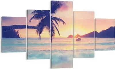 Produktbild von Bild auf Leinwand - Leinwandbild - Meer Strand Palme - 125x70cm - Wand Bild - Wanddeko - Wandbilder - Leinwanddruck - Bilder - Kunstdruck - Wanddekoration - Leinwand bilder - Wandkunst - EA125x70-3992