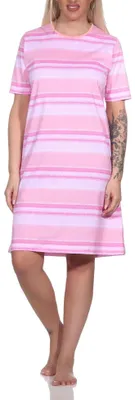 Produktbild von Normann Damen kurzarm Nachthemd im farbenfrohen Streifen Look ; rosa , 36