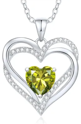 Immagine prodotto di Collana con ciondolo a forma di cuore in argento sterling 925, con pietra di nascita, ideale per il mese di agosto, lunghezza 45+5 cm