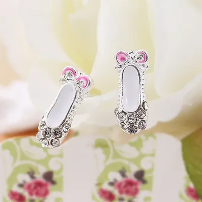 Produktbild von Party glänzende Strass eingelegte Schleife Ballettschuhe Anhänger Frauen Ohrstecker