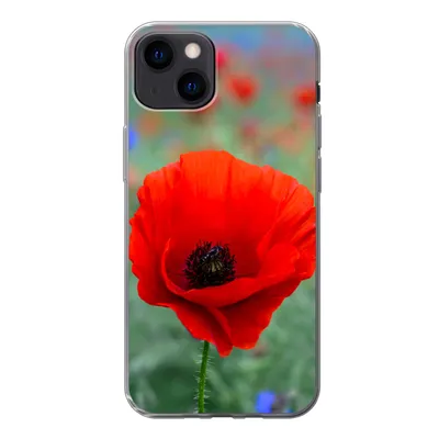 Produktbild von MuchoWow® Handyhülle Schutzhülle Hülle für iPhone 13 Lila und rote Mohnblumen auf einer Wiese Silikon Softcase Handy Hülle - Karteninhaber