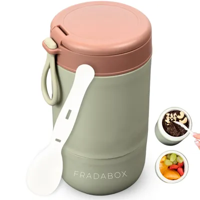 Produktbild von FRADABOX® Lunchpot „Delici“, Müslibecher to go, 2 Etagen Joghurtbecher mit Löffel, Auslaufsicher für Joghurt, Obst Porridge Müsli Becher, Lunchbox