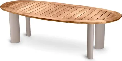 Produktbild von Casa Padrino Luxus Gartentisch Naturfarben / Sandfarben 258,5 x 110 x H. 76 cm - Garten Esstisch mit Teakholz Tischplatte und Aluminium Beinen - Garten & Terrassen Möbel - Luxus Qualität