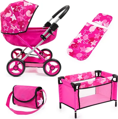 Produktbild von Bayer Design 12749AB Puppenwagen Cosy Set mit Bett, Kissen, Decke, pink Sterne