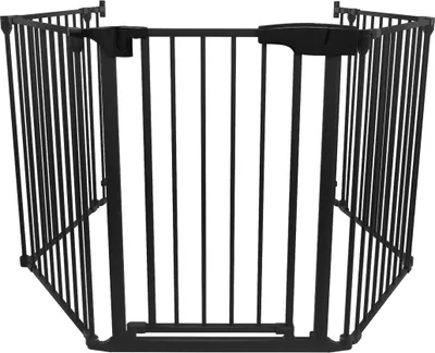 Produktbild von TULANO Guardian 6.0 | Kaminschutzgitter Tür Türschutzgitter Laufstall | 317cm | 5-teilig Elemente Close N Stop Beidseitig Schwenkbar Metall | Schwarz