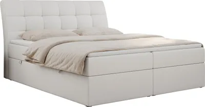 Produktbild von Boxspringbett 180x200 mit Matratze, Bett mit Multipocket - Matratze H4 und Topper, Polsterbett 180x200 mit Bettkasten und Kopfteil, DIEGOS - 180x200 - Weiß - Kunstleder - H4