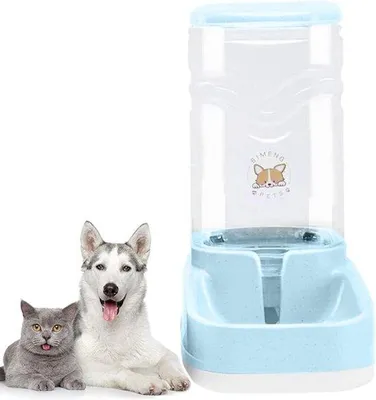Immagine prodotto di Distributore automatico di cibo e acqua per cani e gatti, 3,8 l, set composto da distributore automatico di cibo e distributore di acqua, ciotola per cani e ciotola per l'acqua (3,8 l, blu, bevanda per animali domestici)