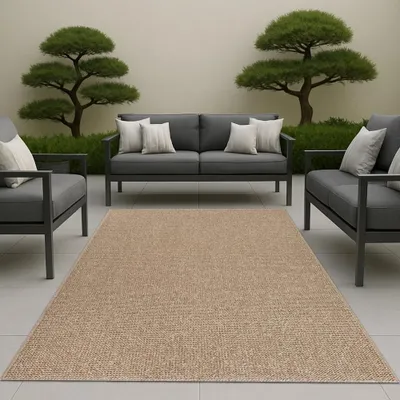 Zdjęcie produktu dla Dywan o wyglądzie juty do użytku wewnątrz i na zewnątrz w kolorze beżowym Rozmiar - 240 x 340 cm