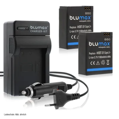 Produktbild von 2x Akku + Lader für GoPro Hero3 AHDBT-301 AHDBT-302 AHDBT-201 1180 mAh