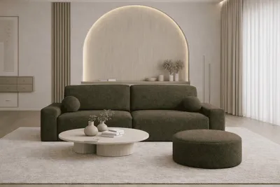Produktbild von Polstersofa aus Bouclé, Schlafsofa, Sofa mit Schlaffunktion und Bettkasten, Polstersofa, Sofagarnitur Wohnlandschaft mit Bettfunktion, Couch für Wohnzimmer - Sofa Lisbon - Grün (Arena 12)