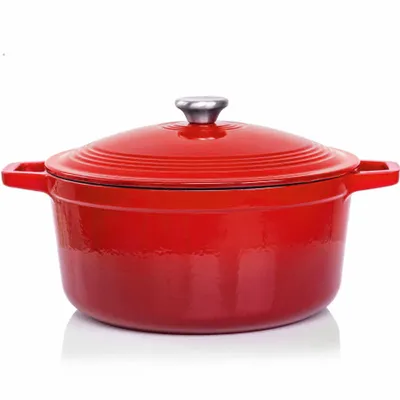 Produktbild von Gusseisentopf 6L Bräter | Gusseisen Topf rot - Schmortopf |Bratentopf | Bratpfanne | Kochtopf| Dutch Oven