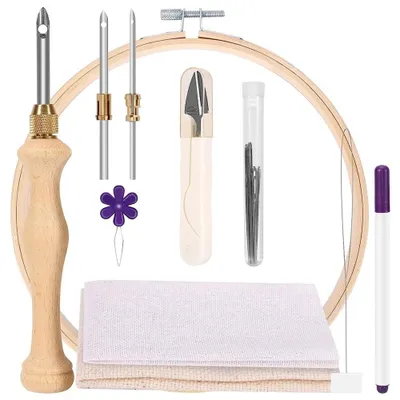 Imagen del producto de Kit de costura con aguja de perforación de madera y aro de bordado