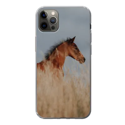 Produktbild von MuchoWow® Handyhülle Schutzhülle Hülle für iPhone 12 Pro Max Pferd - Luft - Gras Silikon Softcase Handy Hülle - Hartschale