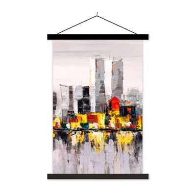 Produktbild von MuchoWow® Textilposter Gemälde - Skyline - Farben - Ölfarbe 60x90 cm mit schwarzem Rahmen - Poster Wohnzimmer