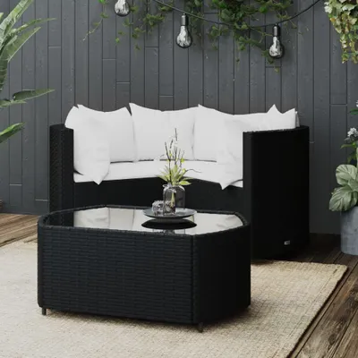 Produktbild von Möbel 4-tlg. Garten-Lounge-Set mit Kissen Schwarz Poly Rattan - Gartenmöbelgarnituren 319744