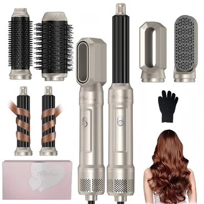 Produktbild von UKLISS 6-in-1-Haarstyler, 1000 W, mit Rundbürste, Luftlockenstab, Glättbürste, Gold