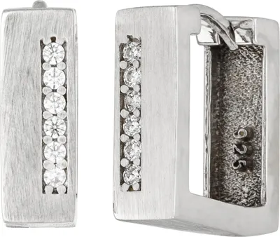 Produktbild von JOBO Creolen eckig 925 Silber matt 12 Zirkonia Ohrringe Silbercreolen Silberohrringe