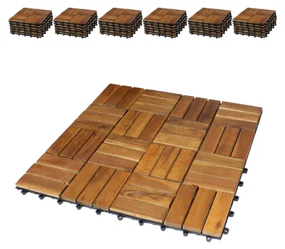 Immagine prodotto di Piastrelle per terrazza, set da 66, piastrelle in legno per balcone, 30 x 30 cm, 6 m², in legno di acacia, adatte per pavimenti in moquette o legno, sistema a incastro, piastrelle per balcone, a incastro
