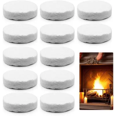 Zdjęcie produktu dla 12 sztuk wełna ceramiczna do bioetanolu 8,6 x 2,5 cm wełna ceramiczna okrągła, odporna na ciepło ceramiczne gąbki do kominka bioetanolu